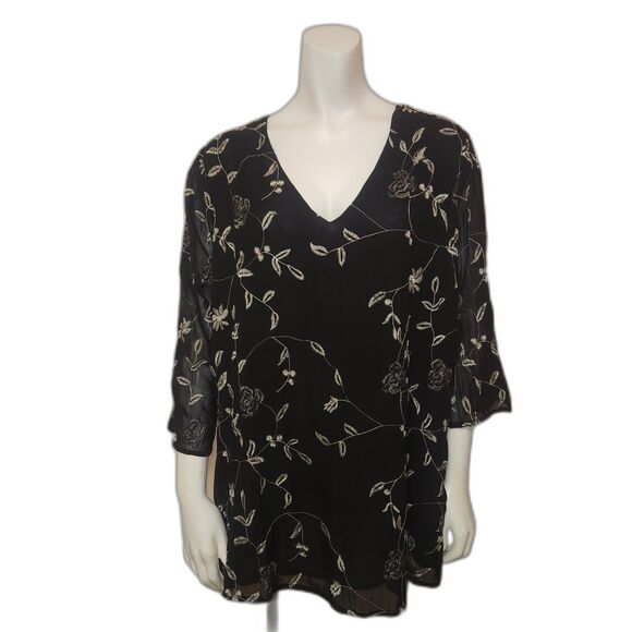 AVENUE Embroirdered Blouse Black and White Womens Size 14/16 - Picture 5 of 5